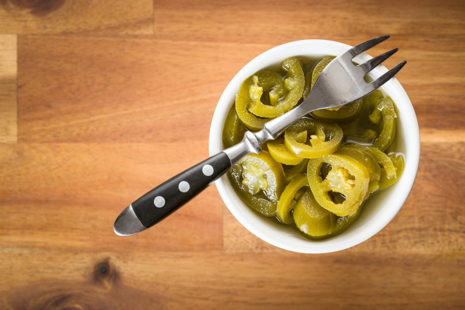 Slices of preserved Jalapeno in a bowl