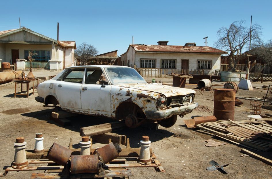 Ruin of old car in Humberstone, Chile
