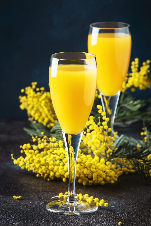 Mimosa alcohol cocktail with orange juice