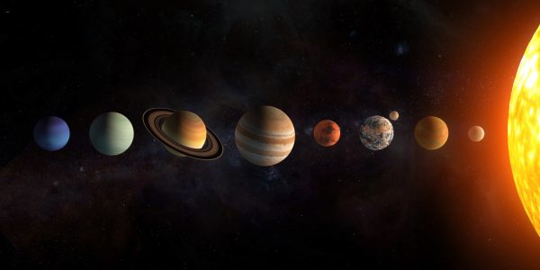 Solar system planets set. The Sun and planets in a row on univer